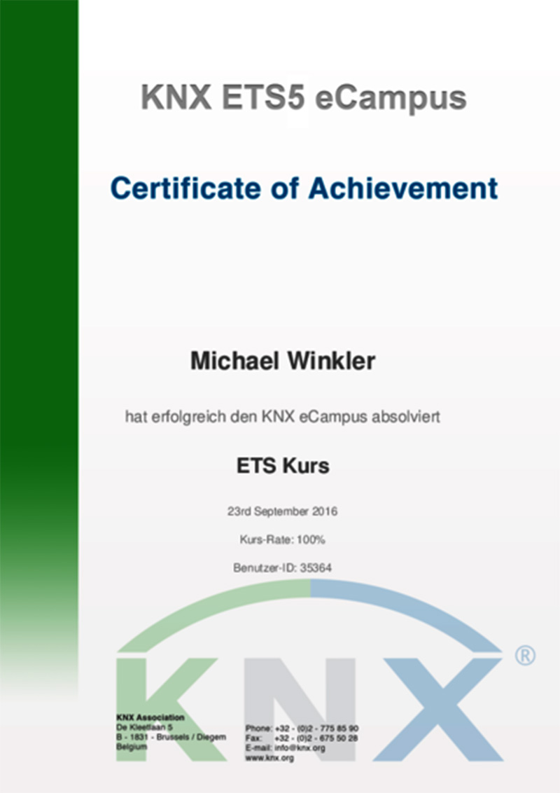 KNX ETS Kurs Zertifikat