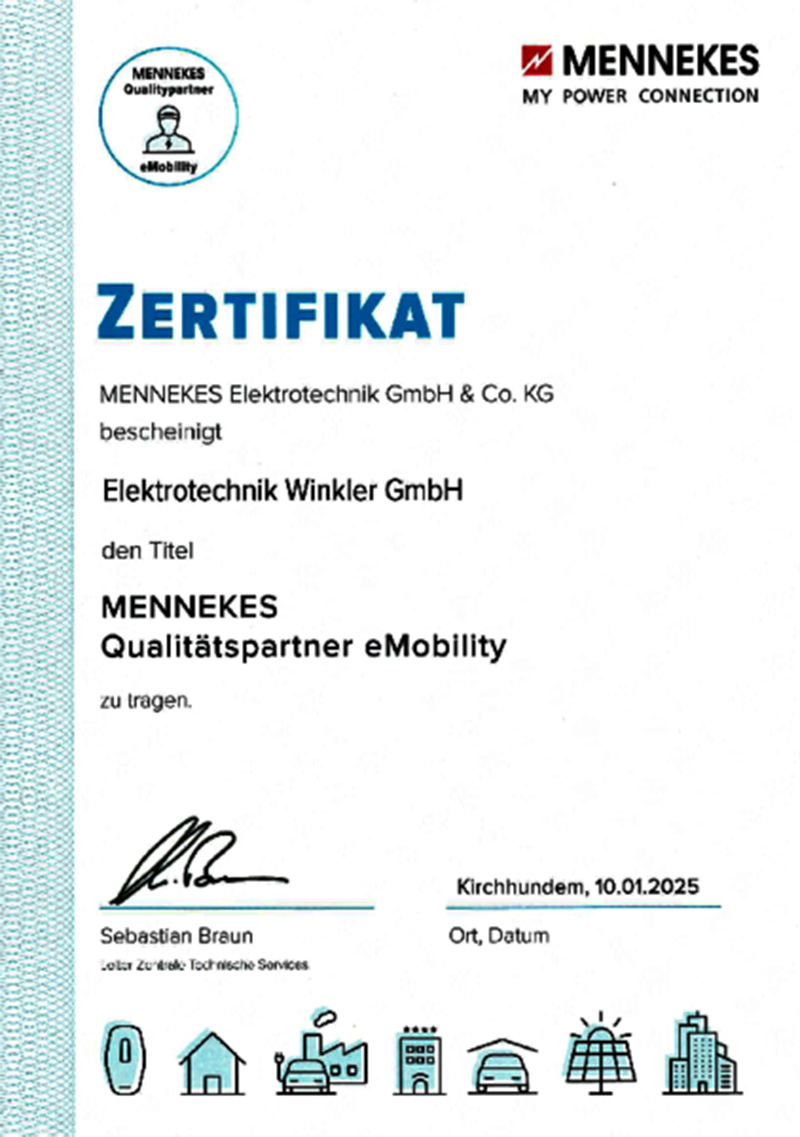 Mennekes Zertifikat - Qualitätspartner eMobility