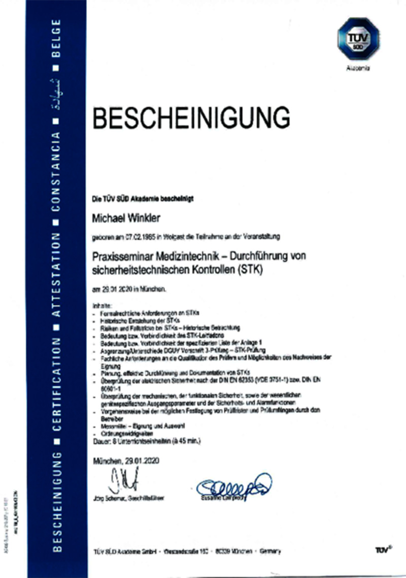 TÜV Süd Bescheinigung